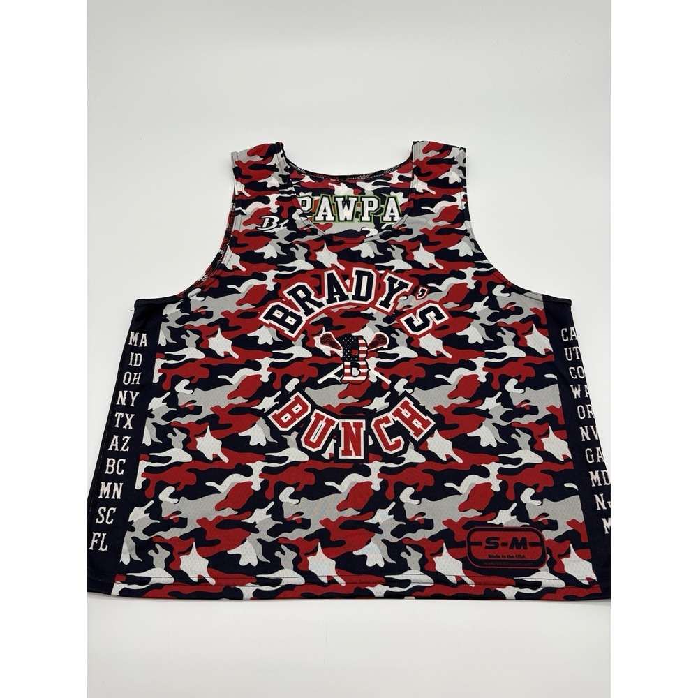 Brady's Bunch Lacrosse PawPa Pinnie Jersey Camo‎ S/M Made in USA / Boathouse